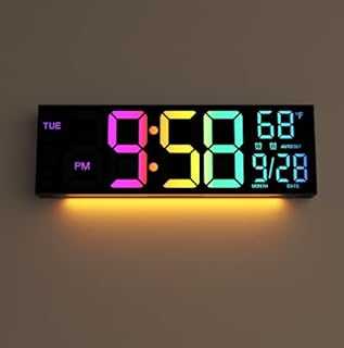 Digital Wall Clock Large Display, 16.2" Digital Wall Clock with RGB Color Changing Remote Control, Automatic Brightness Dimmer with Night Lights, Auto DST, Date Week,Temperature, Perfect for Gift