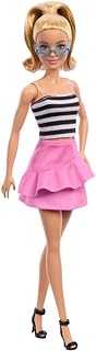 Fashionistas Doll #213, Blonde with Striped Top Wearing Removable Pink Skirt & Sunglasses, 65th Anniversary Collectible Fashion Doll