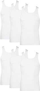 Men's Cotton Tank Undershirts Pack, Moisture-Wicking Ribbed Tanks, Lightweight Cotton Tank Undershirts, 6-Pack