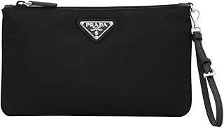 Black Tessuto Nylon Pouch Case Clutch w Silver Prada Logo 1NH545, Small