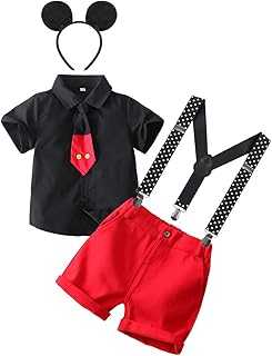 Baby Boys Birthday Outfit Shirt + Suspenders + Pants Cake Smash Kids Halloween Cosplay Costume