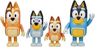 Bluey and Family 4 Pack of 2.5-3" Bluey, Bingo, Chilli, Bandit Poseable Figures