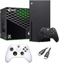 X-Box Series X Gaming Console Bundle - 1TB SSD Black X-Box Console with Two Wireless Controllers -Black and White -and ahaghug Authorized HDMI Cable