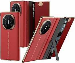 Triple Folding Screen Phone Case Suitable for Huawei Mate XT, Leather Clamshell for MateXT, Smart Window Cover with Bracket (Red,for Huawei Mate XT)