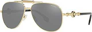 Unisex Sunglasses Gold Frame, Polarized Grey Mirror Silver Lenses, 59MM