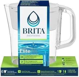 Small 6 Cup Denali Water Filter Pitcher with 1 Brita Elite Filter, Made Without BPA, White