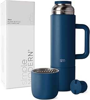 36oz Insulated Hot Beverage Bottle with 2 Mugs | Travel Coffee Thermos for Hot Drinks | Twist and Pour Top | Commute, Travel, and Picnic Friendly | Roam Collection | Slumberland