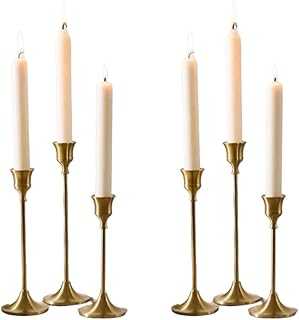 Generic Set of 6 Gold Tapered Candle Holders, Vintage Style Minimalist Decorative centerpieces, Candlestick Holders for Celebration, Table, Wedding, Party