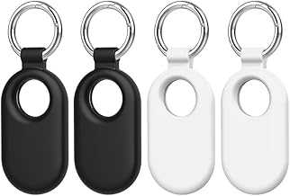 for Samsung Galaxy SmartTag2 Case, 4 Pack Protective Silicone Case for Galaxy Smart Tag 2 with Key Ring for Keys, Wallet, Luggage, Pets (Black/Black/White/White)