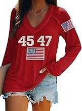 Faithee Retro 45 47 Print Sweatshirt, 45 47 Trump Sweatshirt Women V-Neck, 45 47 Trump for President Sweatshirt