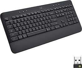 Logitech Signature K650 Comfort Full-Size Wireless Keyboard with Wrist Rest, BLE Bluetooth or Logi Bolt USB Receiver - Graphite (Renewed)