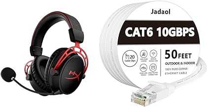 Cloud Alpha Wireless - Gaming Headset for PC, 300-hour battery life, DTS Headphone & Jadaol Cat 6 Ethernet Cable 50 ft, Outdoor&Indoor 10Gbps Support Cat8 Cat7 Network