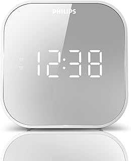 FM Radio Alarm Clock with USB Charging Port, Battery Backup for Bedroom, Dual Function, Sleep Timer, Easy Snooze and Mirror-Finish Display