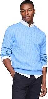 Men's Cable Knit Crewneck Sweater Lightweight Pullover