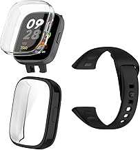 Compatible for Xiaomi Redmi Watch 3 Screen Protector Case and Strap ，Soft TPU Full Coverage and Soft Silicone Band (Pack of 2+1)（Not Compatible with Xiaomi Redmi Watch 3 Active / 3 lite ）