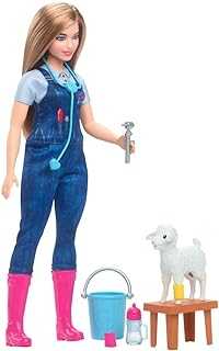 Careers Playset, 65th Anniversary Farm Veterinarian Set with Blonde Vet Fashion Doll & 10 Accessories Including Lamb with Moving Ears