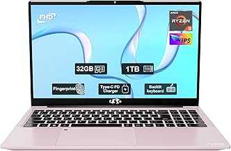 15.6" FHD IPS Business Laptop, 32GB RAM 1TB SSD, AMD Ryzen 5(Beat i3-1215U, 4 Cores Up to 3.7GHz), 65W Type-C, 2 Years Warranty, Fingerprint, Backlit Keyboard, Wi-Fi 5, BT5.2, Numpad