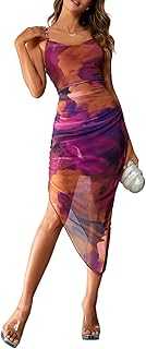 SOLY HUX Women's Tie Dye Cowl Neck Split Hem Bodycon Cami Dress Backless Long Dresses