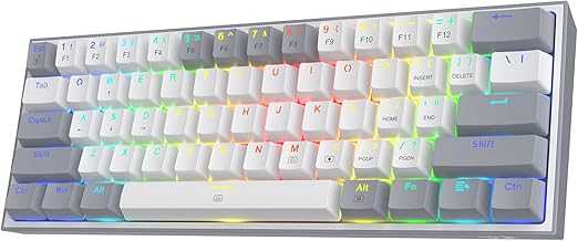 K617 Fizz 60% Wired RGB Gaming Keyboard, 61 Keys Hot-Swap Compact Mechanical Keyboard w/White and Grey Color Keycaps, Linear Red Switch, Pro Driver/Software Supported