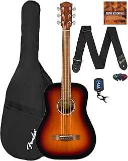 FA-15 3/4-Scale Kids Steel String Acoustic Guitar - Sunburst Learn-to-Play Bundle with Gig Bag, Tuner, Strap, Picks, Fender Play Online Lessons, and Austin Bazaar Instructional DVD