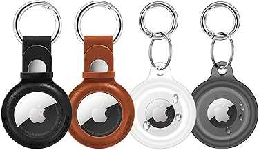 4 Pack for Airtag Holder Waterproof&Airtag Keychain Leather, Air tag Case Protective Tracker with Loop Key Ring for Apple Airtags,for Wallet Luggage Cat Dog Pets,for Item Finder(Multi-Color)