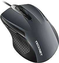 TECKNET USB Wired Mouse, 6-Button Corded Mouse with 4 Adjustable DPI, Optical Computer Mouse with Ergonomic Design and 5FT Cord for Laptop, Chromebook, PC, Desktop, Mac, Notebook-Gray