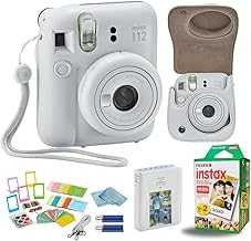 Fujifilm Instant Mini 12 Instant Camera + BluebirdSales Accessory Bundle & Compatible Custom Case + Fuji Instant (20 Shots) Designer Mini Photo Album (60 Pockets) (Clay White)