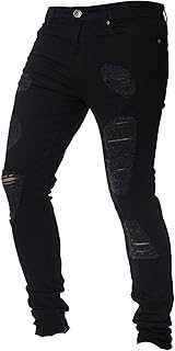 Men's Distressed Moto Biker Jeans Ripped Punk Gothic Zipper Denim Pants Hip hop Tapered Leg Slim Fit Jean