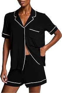 Modal Pajama Set, Short Sleeve Shirt and Pajama Short Set, Sleepwear for Women (XS-XXL)