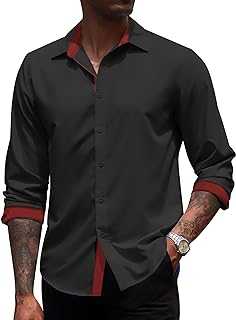 Men's Long Sleeve Wrinkle Free Dress Shirts 2024 Inner Contrast Business Casual Button Down Shirt