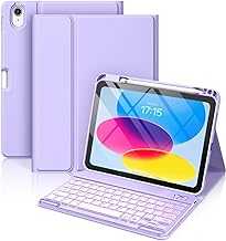 for iPad 10th Generation Case with Keyboard 10.9 Inch - 7 Colors Backlit Wireless Detachable Folio Keyboard Cover with Pencil Holder for New iPad 10th Gen 2022 (Purple)