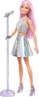 Careers Fashion Doll & Accessory, Pop Star with Pink Hair & Brown Eyes Wearing Iridescent Skirt with Microphone