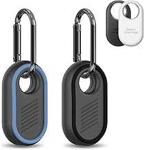 2 Pack Compatible for Samsung Galaxy SmartTag2 Case, Rugged Full Protective Anti-Slip Soft Silicone Case for Galaxy Smart Tag 2 with Key Ring, for Keys, Wallet, Luggage, Pets (Black & Blue)