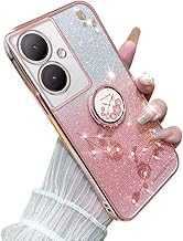 Silicone Cover for Oppo A79 5G Case, TPU with Metal Ring Stand Shockproof Protection Cover Plating Glitter Flowers Design Case Compatible with Oppo A79 5G Protective Shell for Women Girls (Pink)