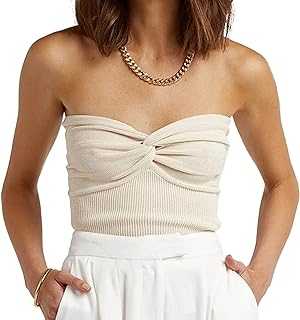 EFAN Womens Tube Tops Summer Sweater Twist Knot Front Knit Bandeau Strapless Ribbed Sleeveless Y2K Corset Crop Top