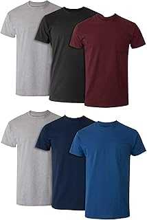 Men's Pocket Undershirt Pack, Cotton Crew Neck T-Shirt, Moisture Wicking Tee, Assorted 6-Pack