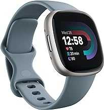 Versa 4 Fitness Smartwatch with Daily Readiness, GPS, 24/7 Heart Rate, 40+ Exercise Modes, Sleep Tracking and more, Waterfall Blue/Platinum, One Size (S & L Bands Included)