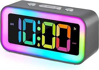 Loud Alarm Clock for Bedrooms with Dynamic RGB Night Light,Heavy Sleepers Adults,Dual Alarm,Dimmer,USB Charger,Small Bedside Digital Clock with Led Display for Kids,Teens (Silver Gray)