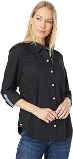 Women's Solid Button Collared Shirt With Adjustable Sleeves