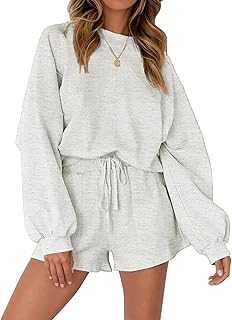 MEROKEETY Women's 2024 Fall Oversized Batwing Sleeve Lounge Sets Casual Top and Shorts 2 Piece Outfits Sweatsuit