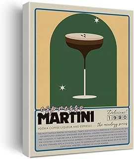 Funny Cocktail Canvas Print Decor Martini Espresso Art Wall Painting Posters 12”X15” Modern Home Kitchen Bar Decoration (Framed)