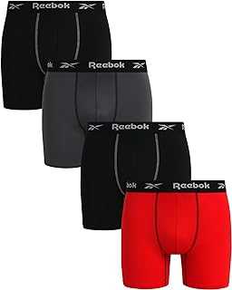 Rebook Men's Boxer Briefs - 4 Pack Moisture Wicking Performance Underwear Boxers with Functional Mesh Fly Pouch (Sizes: S-XL)