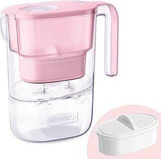 Water Filter Pitcher with 1 Filter, 5X Times Lifetime, Lasts 200 Gallons, for Fridge, Countertop and Gift, Reduces PFOA/PFOS, Chlorine, 7-Cup Capacity, Elfin, Pink