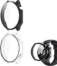 Case Compatible with OnePlus Watch 2, Full Coverage Slim Hard Case Protective Bumper Built-in Tempered Glass Screen Protector Shell for OnePlus Watch 2 Smart Watch (Black + Transparent)