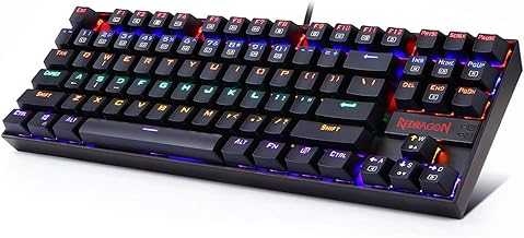 K552 Mechanical Gaming Keyboard RGB LED Rainbow Backlit Wired Keyboard with Red Switches for Windows Gaming PC (87 Keys, Black)