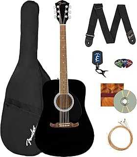 FA-125 Dreadnought Acoustic Guitar - Black Bundle with Gig Bag, Tuner, Strap, Strings, Picks, and Austin Bazaar Instructional DVD