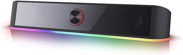 GS560 RGB Desktop Soundbar, 2.0 Channel Computer Speaker with Dynamic Lighting Bar Audio-Light Sync/Display, Touch-Control Backlit with Volume Knob, USB Powered w/ 3.5mm Cable, Black