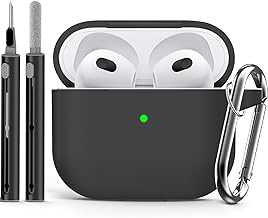 for AirPods 3rd Gen Case Cover with Cleaner Kit,Soft Silicone Protective Case for Apple AirPods 3rd Generation Charging Case with Keychain,Shockproof AirPod 3 Case for Women Men-Black