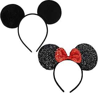 2 Pcs Mouse Ears, Mouse Costume Ears Headband for Children Mom Baby Boys Girls Women Party (Red&Black)