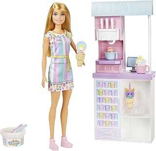 Careers Playset, Ice Cream Shop Set with Blonde Fashion Doll, Ice Cream Machine, Molds, Dough & Accessories